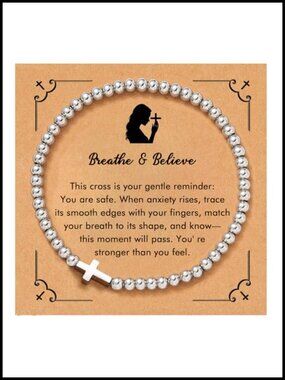 Stainless Steel Peaceful Faith Cross Charm Bracelet Relaxation Gift